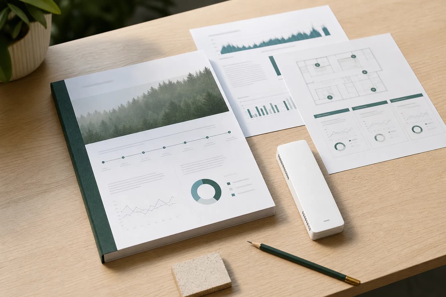 Illustrative professional environmental monitoring report with an unbranded sensor.